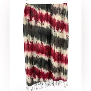 TASHA Tie-Dye Fringe Scarf – Dark Pink/Red, Light Pink, Black, Cream – 64”x26”